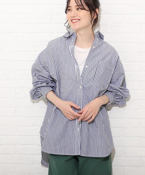 Cutie Blonde(キューティーブロンド)の「◆カラーストライプBIGシャツ(シャツ/ブラウス・レディース・グリーン系その他4/ブラック系2/ネイビー系7/ブルー系2・00)」の3枚目の写真