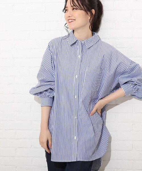 Cutie Blonde(キューティーブロンド)の「◆カラーストライプBIGシャツ(シャツ/ブラウス・レディース・グリーン系その他4/ブラック系2/ネイビー系7/ブルー系2・00)」の4枚目の写真