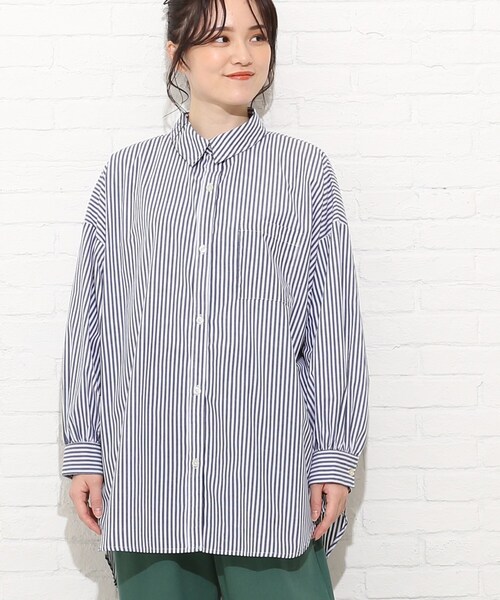 Cutie Blonde(キューティーブロンド)の「◆カラーストライプBIGシャツ(シャツ/ブラウス・レディース・グリーン系その他4/ブラック系2/ネイビー系7/ブルー系2・00)」の5枚目の写真