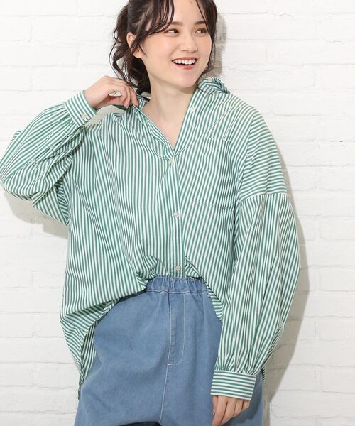 Cutie Blonde(キューティーブロンド)の「◆カラーストライプBIGシャツ(シャツ/ブラウス・レディース・グリーン系その他4/ブラック系2/ネイビー系7/ブルー系2・00)」の20枚目の写真