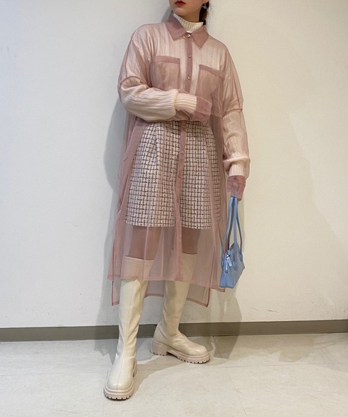 AS KNOW AS PINKY（アズノゥアズピンキー）の「色加えてチュールシャツワンピース（シャツワンピース・レディース・オフホワイト/ブラック/ライトピンク・FREE）」の3枚目の写真