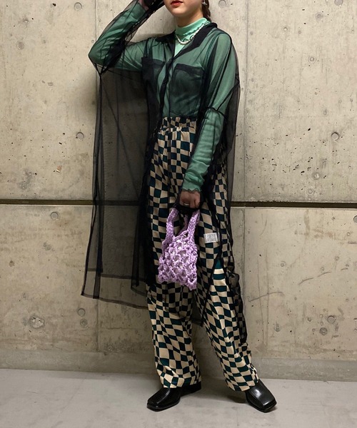 AS KNOW AS PINKY（アズノゥアズピンキー）の「色加えてチュールシャツワンピース（シャツワンピース・レディース・オフホワイト/ブラック/ライトピンク・FREE）」の2枚目の写真