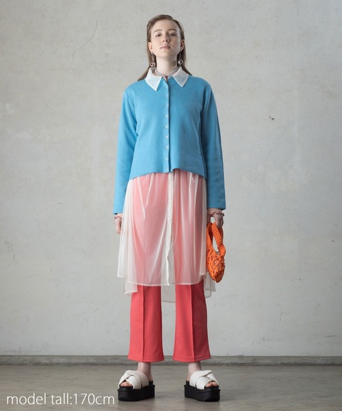 AS KNOW AS PINKY（アズノゥアズピンキー）の「色加えてチュールシャツワンピース（シャツワンピース・レディース・オフホワイト/ブラック/ライトピンク・FREE）」の6枚目の写真