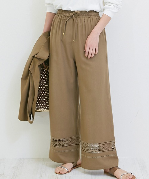 INCEDE（インシード）の「リネン混 レース切り替えイージーワイドパンツ（その他パンツ・レディース・ブラック/ブラウン/ベージュ・3L/LL/M/4L/L）」の3枚目の写真