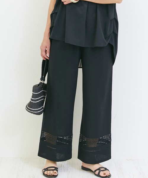 INCEDE（インシード）の「リネン混 レース切り替えイージーワイドパンツ（その他パンツ・レディース・ブラック/ブラウン/ベージュ・3L/LL/M/4L/L）」の8枚目の写真