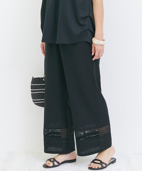 INCEDE（インシード）の「リネン混 レース切り替えイージーワイドパンツ（その他パンツ・レディース・ブラック/ブラウン/ベージュ・3L/LL/M/4L/L）」の11枚目の写真
