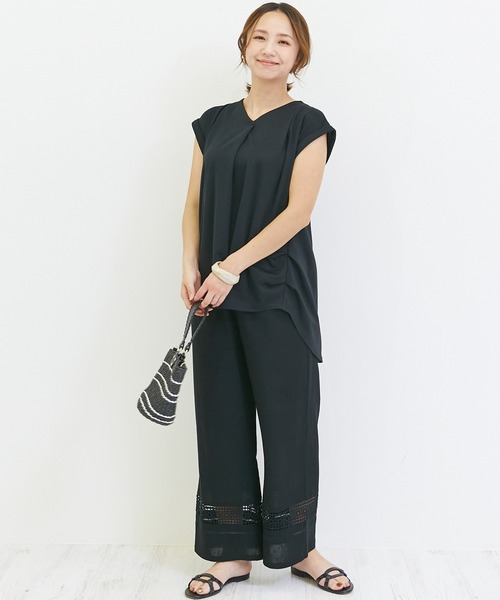 INCEDE（インシード）の「リネン混 レース切り替えイージーワイドパンツ（その他パンツ・レディース・ブラック/ブラウン/ベージュ・3L/LL/M/4L/L）」の12枚目の写真