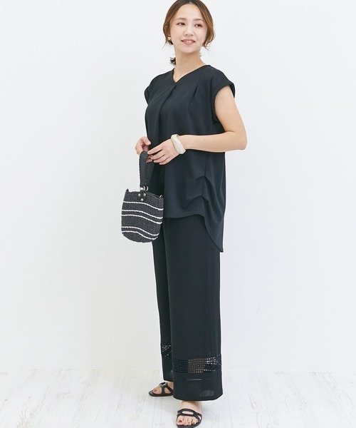 INCEDE（インシード）の「リネン混 レース切り替えイージーワイドパンツ（その他パンツ・レディース・ブラック/ブラウン/ベージュ・3L/LL/M/4L/L）」の13枚目の写真