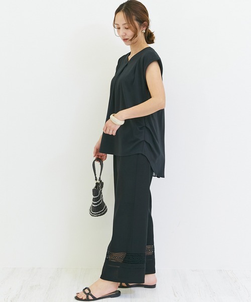 INCEDE（インシード）の「リネン混 レース切り替えイージーワイドパンツ（その他パンツ・レディース・ブラック/ブラウン/ベージュ・3L/LL/M/4L/L）」の14枚目の写真