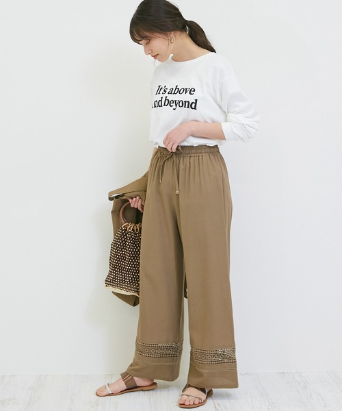 INCEDE（インシード）の「リネン混 レース切り替えイージーワイド