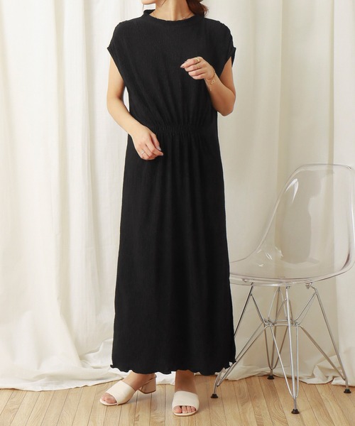 libelle more（リベル モア）の「楊柳プリーツスムース　プチハイネックワンピース（ワンピース・レディース・ブラック/ブラウン/ライトカーキ/グレイッシュベージュ・M/L）」の2枚目の写真