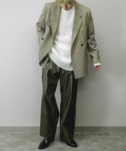 Chikashitsu +(チカシツプラス)の「【Chikashitsu +/チカシツプラス】double jacket/ダブルジャケット オーバーサイズジャケット(テーラードジャケット・メンズ・ブラック/アイボリー/チェック・M/L)」の3枚目の写真