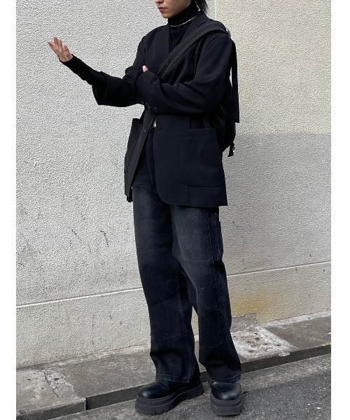 Chikashitsu +(チカシツプラス)の「【Chikashitsu +/チカシツプラス】double jacket/ダブルジャケット オーバーサイズジャケット(テーラードジャケット・メンズ・ブラック/アイボリー/チェック・M/L)」の13枚目の写真