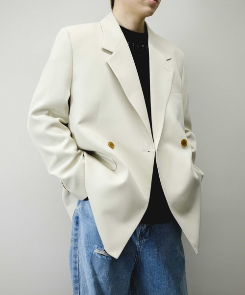 Chikashitsu +(チカシツプラス)の「【Chikashitsu +/チカシツプラス】double jacket/ダブルジャケット オーバーサイズジャケット(テーラードジャケット・メンズ・ブラック/アイボリー/チェック・M/L)」の17枚目の写真