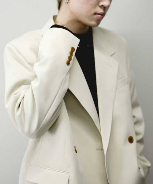 Chikashitsu +(チカシツプラス)の「【Chikashitsu +/チカシツプラス】double jacket/ダブルジャケット オーバーサイズジャケット(テーラードジャケット・メンズ・ブラック/アイボリー/チェック・M/L)」の18枚目の写真