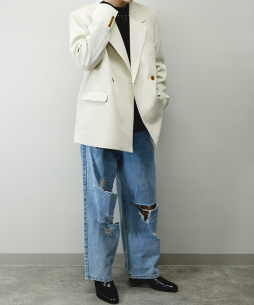 Chikashitsu +(チカシツプラス)の「【Chikashitsu +/チカシツプラス】double jacket/ダブルジャケット オーバーサイズジャケット(テーラードジャケット・メンズ・ブラック/アイボリー/チェック・M/L)」の19枚目の写真