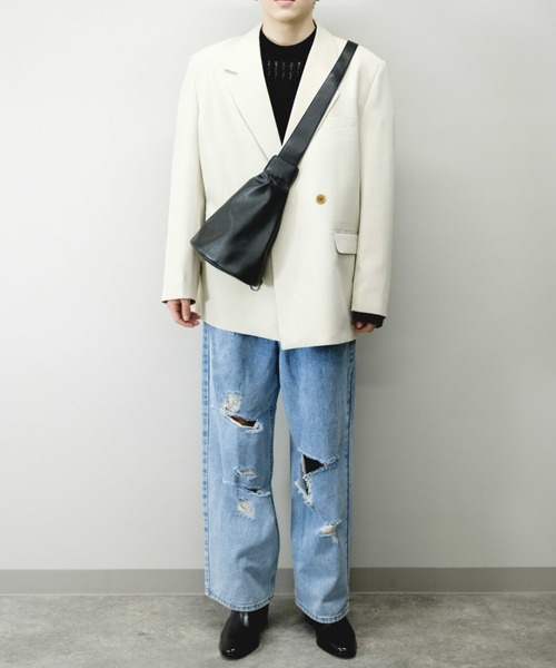 Chikashitsu +(チカシツプラス)の「【Chikashitsu +/チカシツプラス】double jacket/ダブルジャケット オーバーサイズジャケット(テーラードジャケット・メンズ・ブラック/アイボリー/チェック・M/L)」の20枚目の写真