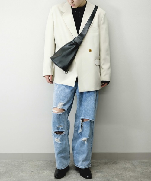 Chikashitsu +(チカシツプラス)の「【Chikashitsu +/チカシツプラス】double jacket/ダブルジャケット オーバーサイズジャケット(テーラードジャケット・メンズ・ブラック/アイボリー/チェック・M/L)」の21枚目の写真