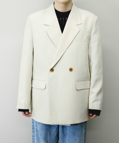 Chikashitsu +(チカシツプラス)の「【Chikashitsu +/チカシツプラス】double jacket/ダブルジャケット オーバーサイズジャケット(テーラードジャケット・メンズ・ブラック/アイボリー/チェック・M/L)」の22枚目の写真