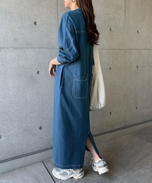 配色ステッチオーバーサイズ長袖Tシャツワンピース
