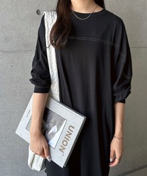 配色ステッチオーバーサイズ長袖Tシャツワンピース
