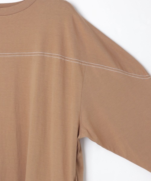 andme(アンドミー)の「配色ステッチオーバーサイズ長袖Tシャツワンピース(ワンピース・レディース・チャコールグレー/ブラック/グリーン/グレイッシュベージュ/パープル/ネイビー/ブラウン/カーキ/ブルー・M/L)」の19枚目の写真