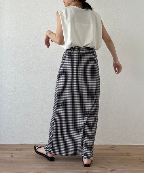 gingham check pleats skirt / セルフカット可能なギンガム