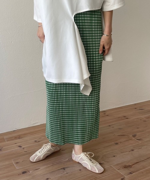 wee9s（ウィークス）の「gingham check pleats skirt / セルフ