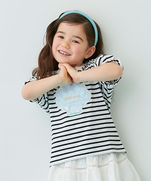 petit main(プティマイン)の「【リンク】【吸水速乾】シェルモチーフパフTシャツ(Tシャツ/カットソー・キッズ・ブラック/オフホワイト/ピンク・80cm/90cm/110cm/100cm/120cm/130cm)」の5枚目の写真