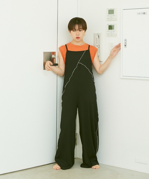Happy John（ハッピージョン）の「bicolor mellow salopette/バイカラーメロウサロペット（サロペット/オーバーオール・レディース・ブラック/ブルー/グリーン・FREE）」の4枚目の写真