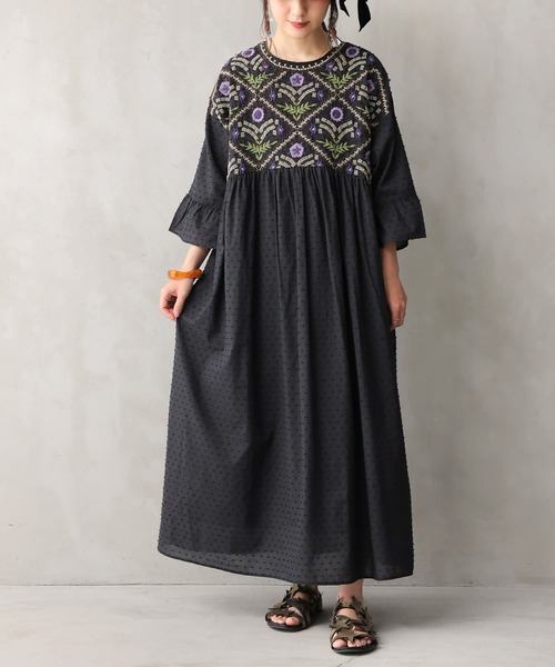 【EXCENTRIQUE】ドビーストライプコットン半袖コルセットワンピース クラフトスタンダードブティック CRAFT STANDARD BOUTIQUE