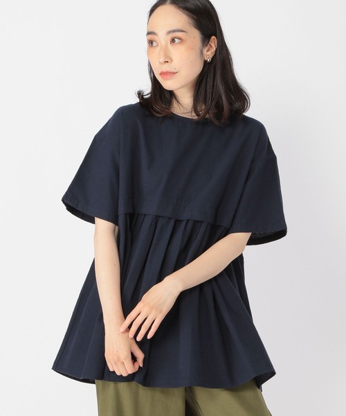 studio CLIP（スタディオクリップ）の「コットンリネン切り替えギャザーブラウス（シャツ/ブラウス・レディース・オフホワイト/ネイビー/ライトグリーン・FREE）」の3枚目の写真