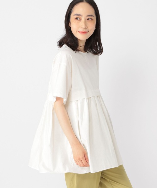 studio CLIP（スタディオクリップ）の「コットンリネン切り替えギャザーブラウス（シャツ/ブラウス・レディース・オフホワイト/ネイビー/ライトグリーン・FREE）」の2枚目の写真
