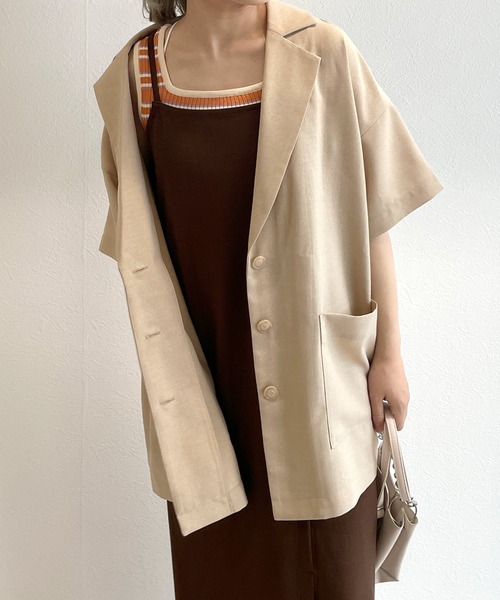 ベージュ 半袖 テーラードジャケット FREE ベージュ 半袖 テーラードジャケット FREE ベージュ 半袖 テーラード