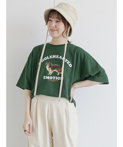 ehka sopo(エヘカソポ)の「ドッグロゴTシャツ(Tシャツ/カットソー・レディース・ブラック/オフホワイト/ピンク/グリーン・フリ-)」の4枚目の写真