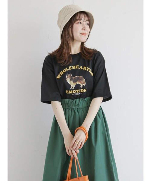 ehka sopo(エヘカソポ)の「ドッグロゴTシャツ(Tシャツ/カットソー・レディース・ブラック/オフホワイト/ピンク/グリーン・フリ-)」の3枚目の写真