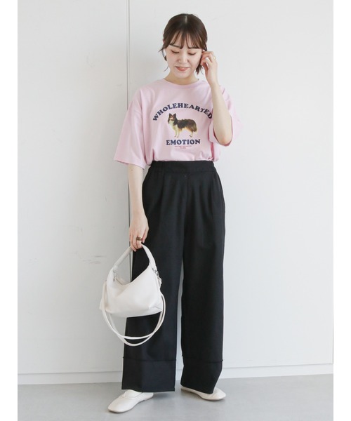 ehka sopo(エヘカソポ)の「ドッグロゴTシャツ(Tシャツ/カットソー・レディース・ブラック/オフホワイト/ピンク/グリーン・フリ-)」の11枚目の写真