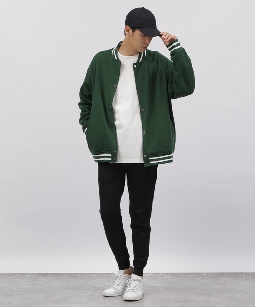 LAKOLE（ラコレ）の「裏毛スタジアムジャンパー / 125693（スタジャン・メンズ・オフホワイト/グリーン/ブラック・MEDIUM/X-LARGE/LARGE）」の4枚目の写真