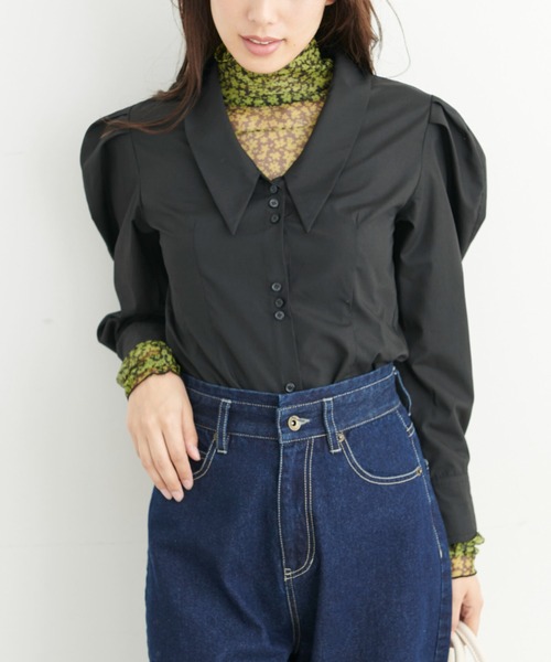 FREE'S MART（フリーズマート）の「◆ウエストシェイプパワーショルダーシャツ（シャツ/ブラウス・レディース・ブラック/ブルー/ホワイト・FREE）」の7枚目の写真