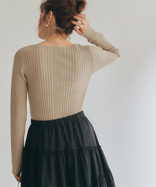 ランダムリブボートネックニット（ニット/セーター）｜titivate