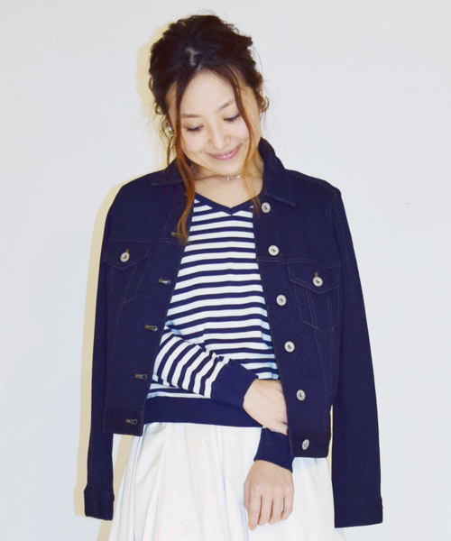 Dickies(ディッキーズ)の「【Dickies】インディゴ裏毛Gジャン(デニムジャケット・レディース・ネイビー系/サックスブルー系・MEDIUM/LARGE)」の2枚目の写真