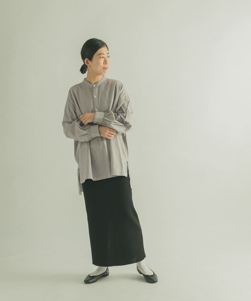 FORK&SPOON（フォークアンドスプーン）の「FORK&SPOON　ビエラヘンリーネックブラウス（シャツ/ブラウス・レディース・グレー/ネイビー・1）」の6枚目の写真