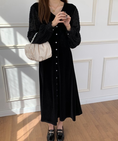 ECLIN（エクラン）の「異素材ボリュウームスリーブロングワンピース（ワンピース・レディース・ブラウン/ブラック・M/L）」の12枚目の写真