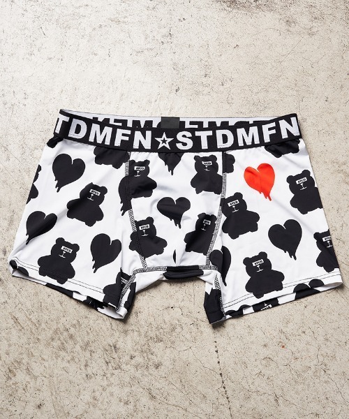 STUD MUFFIN（スタッドマフィン）の「mko10908-ベアハート柄 ストレッチナイロンアンダーウエアー（ボクサーパンツ・メンズ・ブラック/ホワイト・M/L/XL）」の2枚目の写真