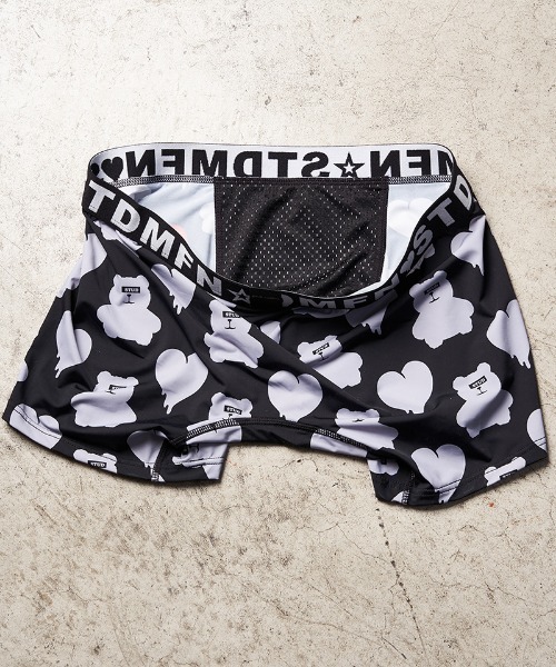 STUD MUFFIN（スタッドマフィン）の「mko10908-ベアハート柄 ストレッチナイロンアンダーウエアー（ボクサーパンツ・メンズ・ブラック/ホワイト・M/L/XL）」の4枚目の写真