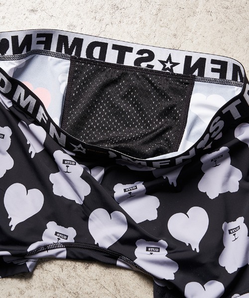 STUD MUFFIN（スタッドマフィン）の「mko10908-ベアハート柄 ストレッチナイロンアンダーウエアー（ボクサーパンツ・メンズ・ブラック/ホワイト・M/L/XL）」の6枚目の写真
