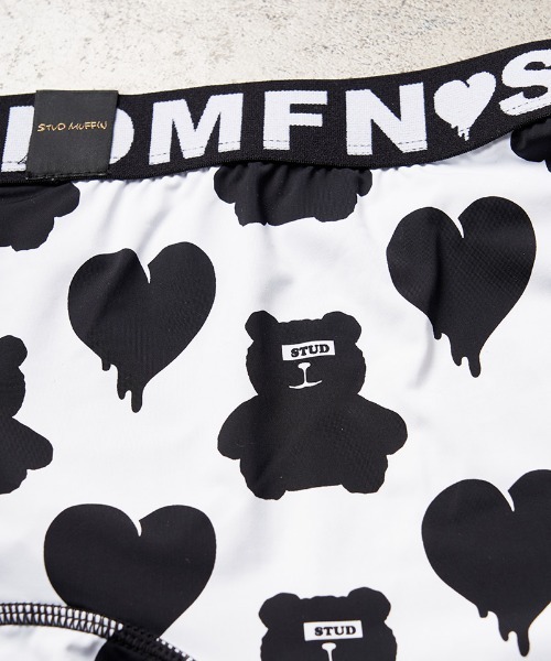 STUD MUFFIN（スタッドマフィン）の「mko10908-ベアハート柄 ストレッチナイロンアンダーウエアー（ボクサーパンツ・メンズ・ブラック/ホワイト・M/L/XL）」の8枚目の写真
