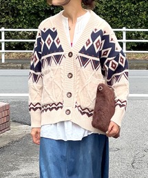 ビッグシルエット ノルディック アーガイル柄 カーディガン レディース