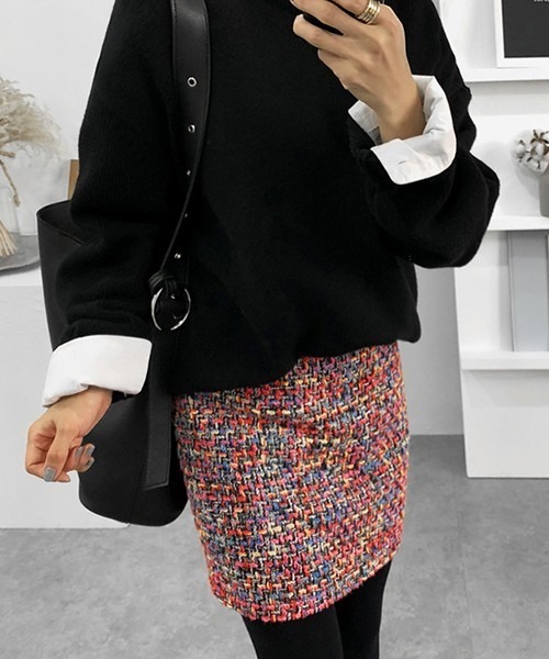 AMELY(エミリー)の「ツイードミニスカート(スカート・レディース・レッド/ブラック・M/L)」の6枚目の写真