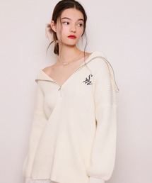 【Seemi】Seemi ハーフジップイニシャル刺繍ニット